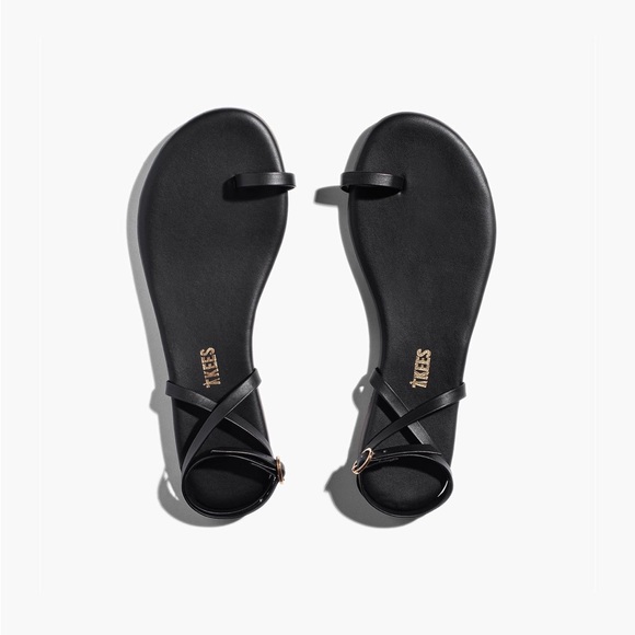TKEES Shoes - TKEES Black Strappy Toe-Ring Sandals with Gold Buckle